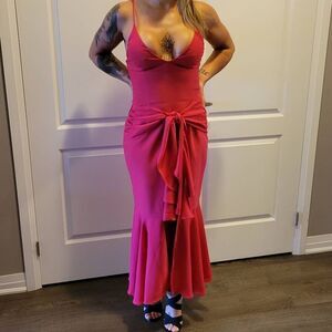 PATBO V NECK gorgeous popular designer long pink dress.